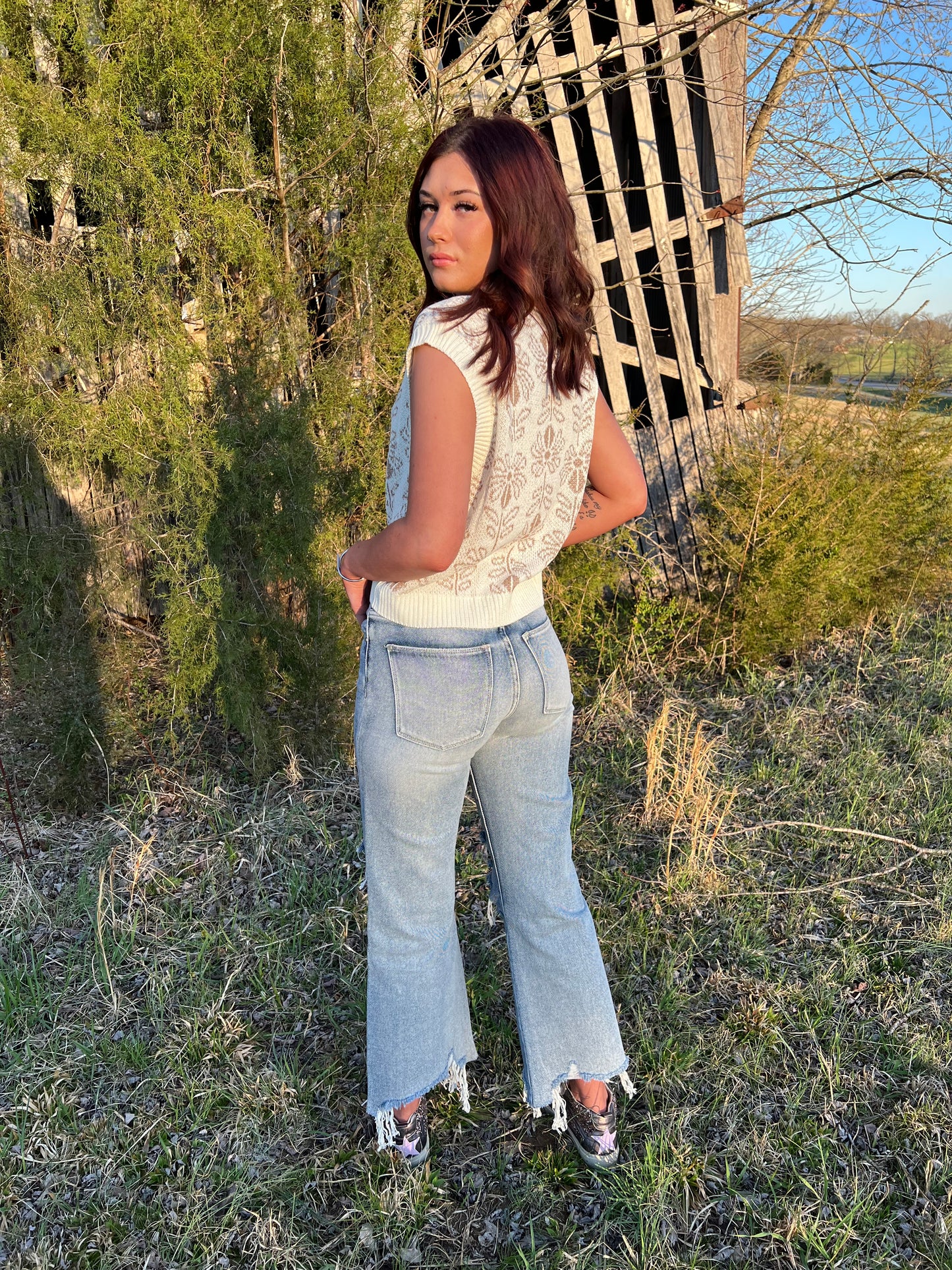 High rise cropped flare jean