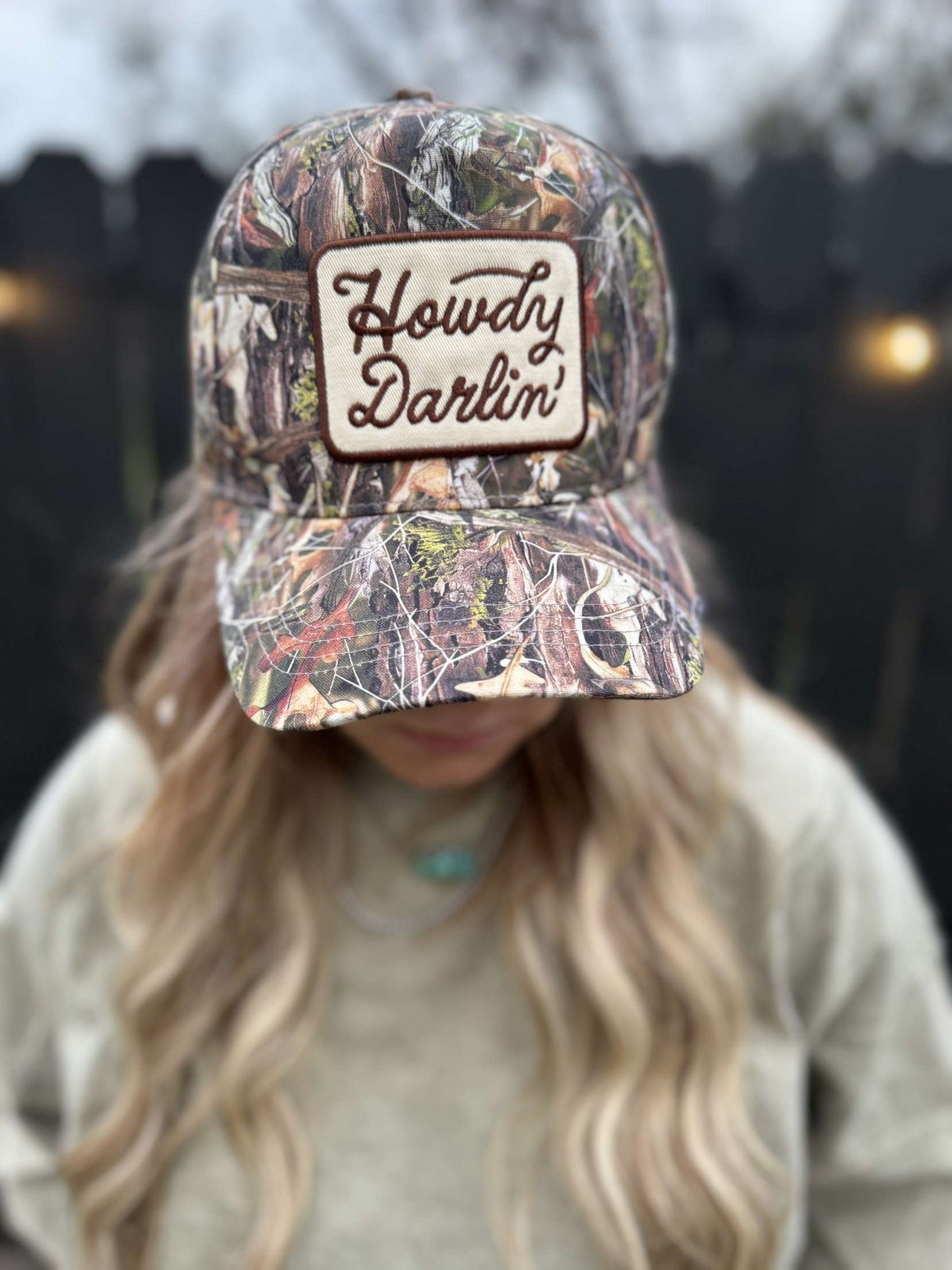 Howdy darlin camo trucker