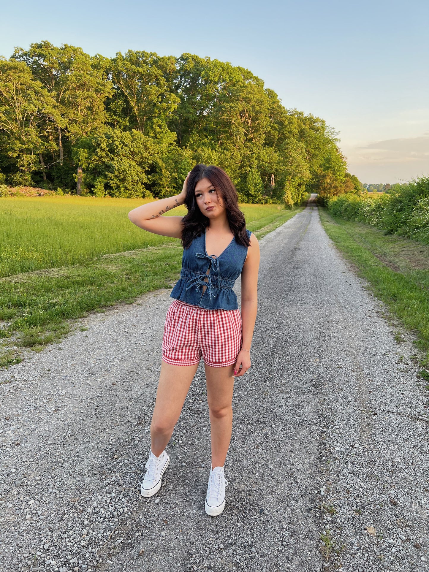 Bow denim vest
