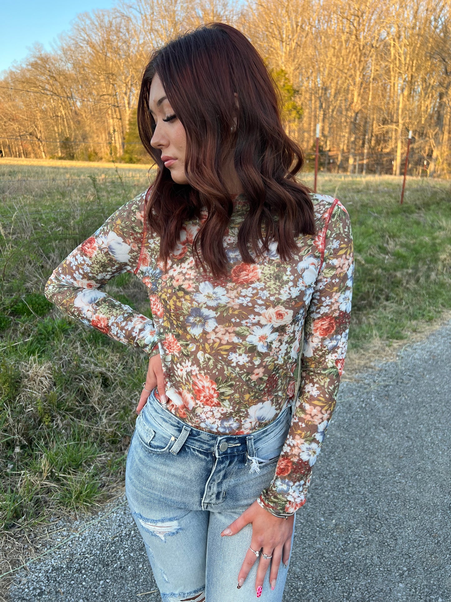 The Daisy floral mesh top