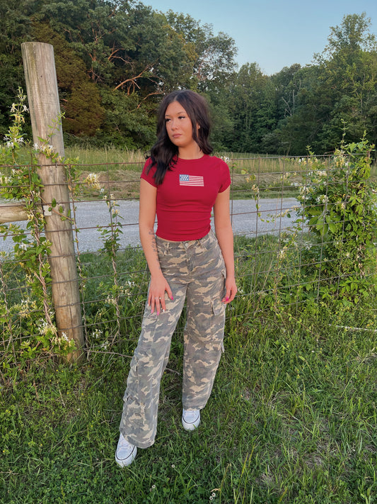 camo wide leg cargo