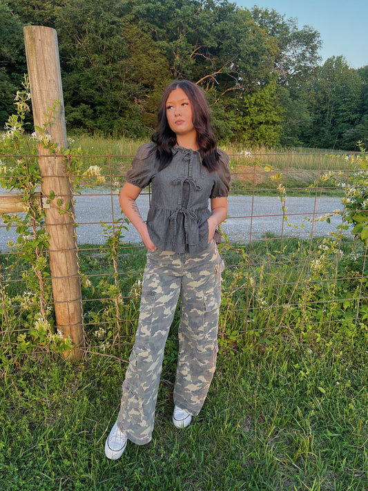 charcoal denim bow top